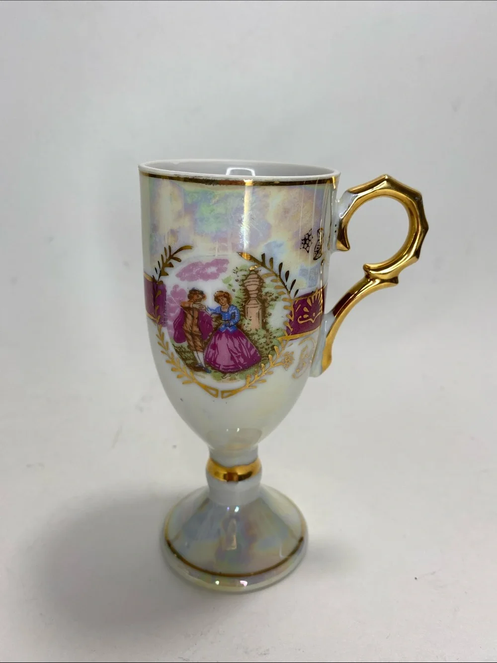 Vintage Iridescent Pink Lusterware Pedestal Demitasse Cup & Saucer Set - Royal